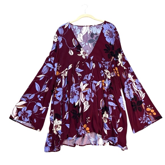 Free People Floral Blouse Tunic in Burgundy and Lavender - Picture 3 of 10